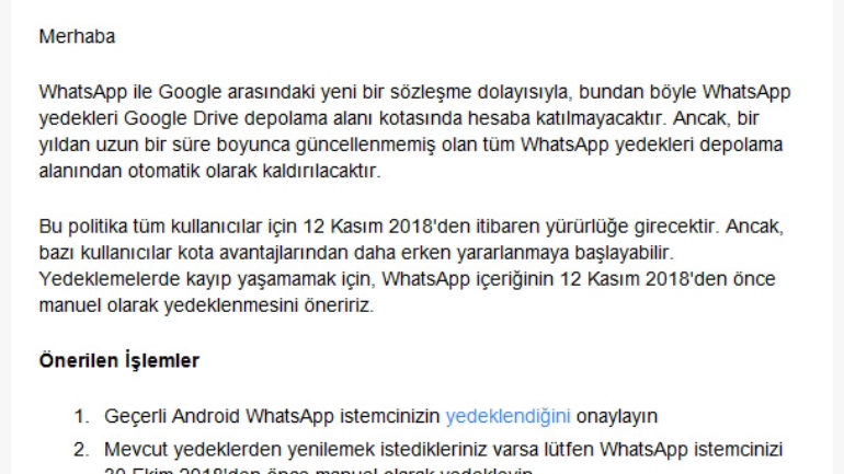 Whatsapp Yedeklerinizi Almak İçin Son Tarih 12 Kasım